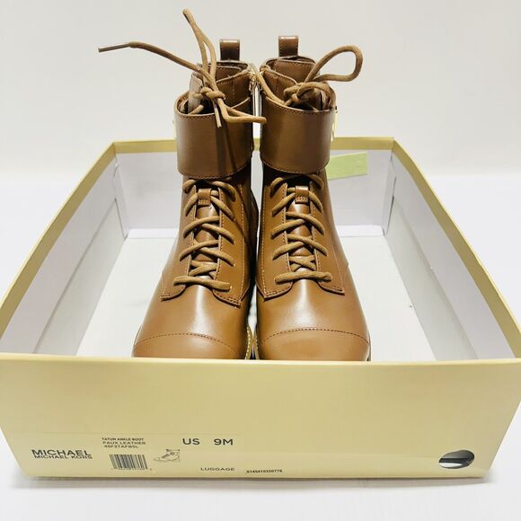 Michael Kors Tatum US 9 Combat Boots Brown Faux Leather Ankle Zip NIB $225 - Picture 9 of 11